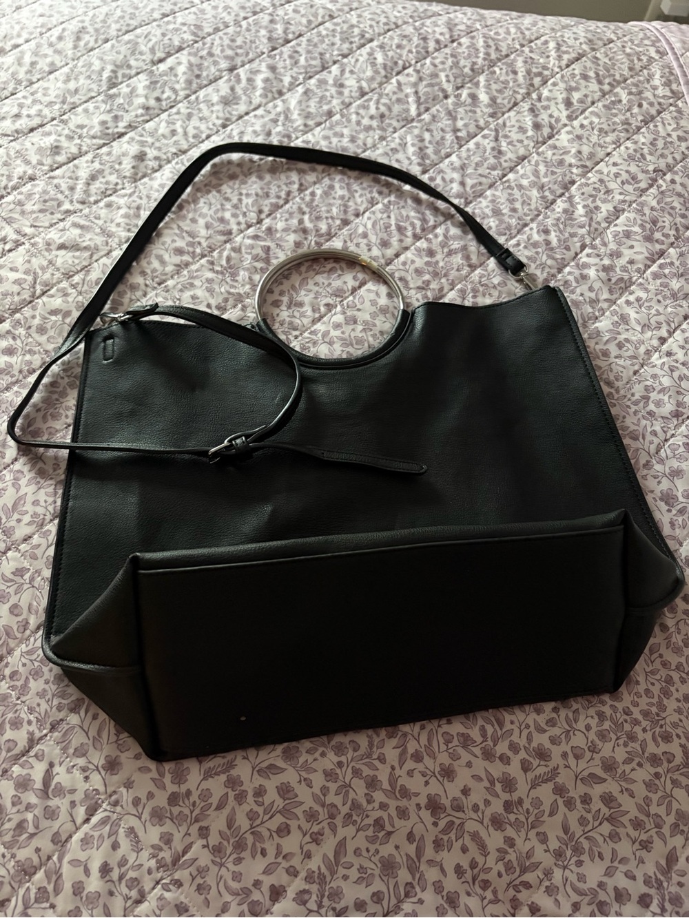 Banana Republic Black Tote with Round Metal Handle